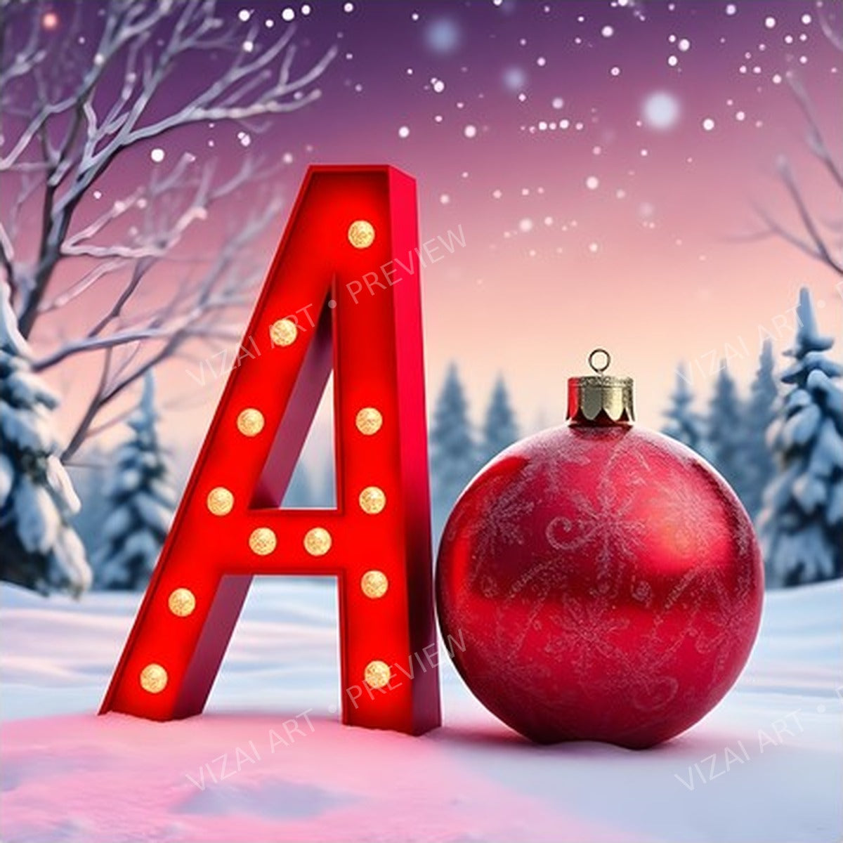 Christmas Scarlet Bauble Sparkle letter A printable alphabet preview