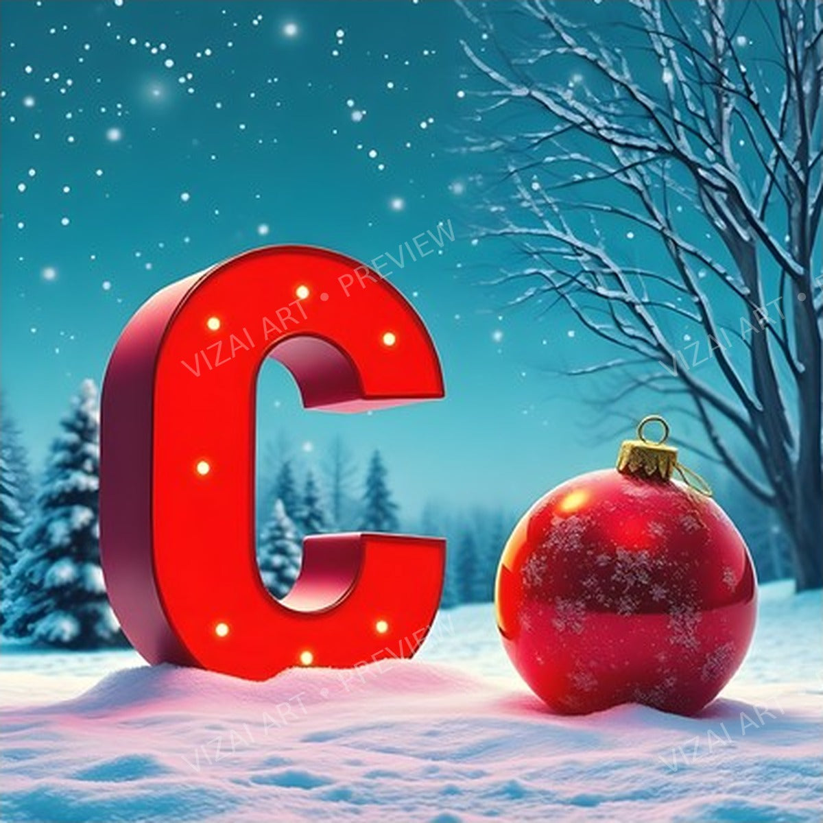 Christmas Scarlet Bauble Sparkle letter C printable alphabet preview