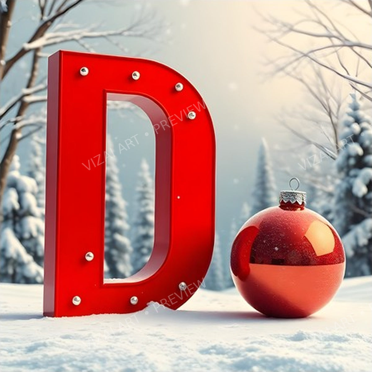 Christmas Scarlet Bauble Sparkle letter D printable alphabet preview