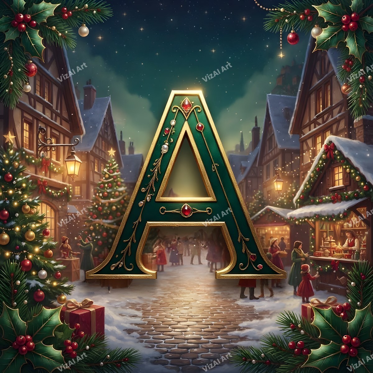 Christmas Village alphabet letter A
