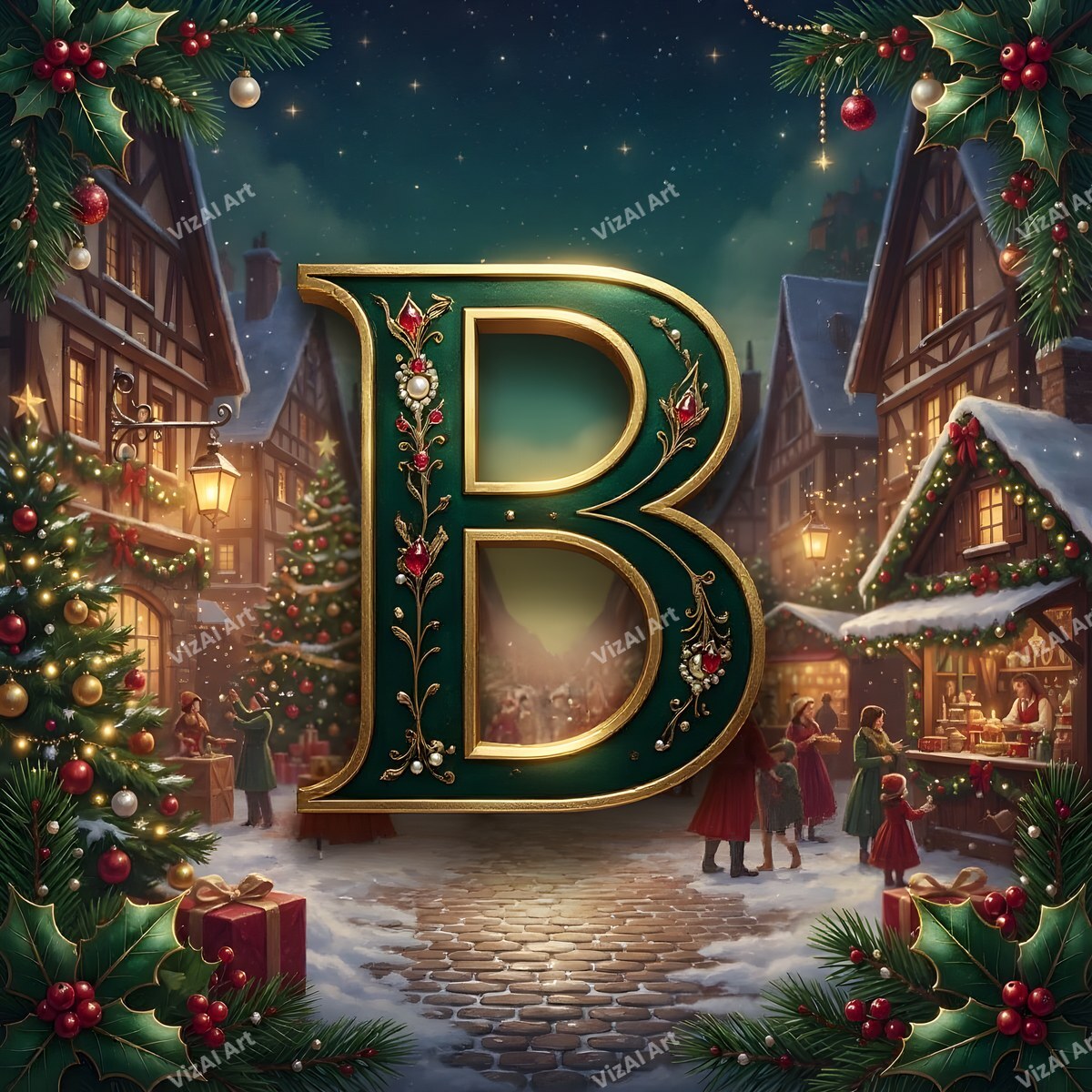 Christmas Village alphabet letter B