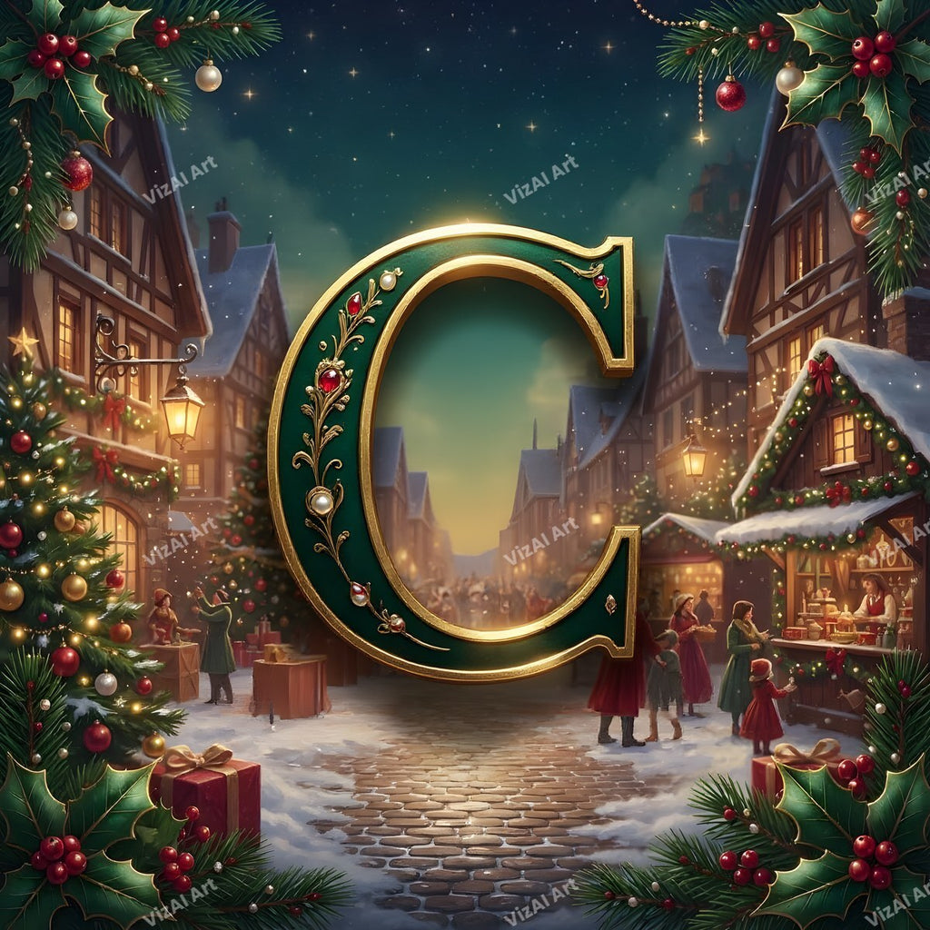 Christmas Village alphabet letter C