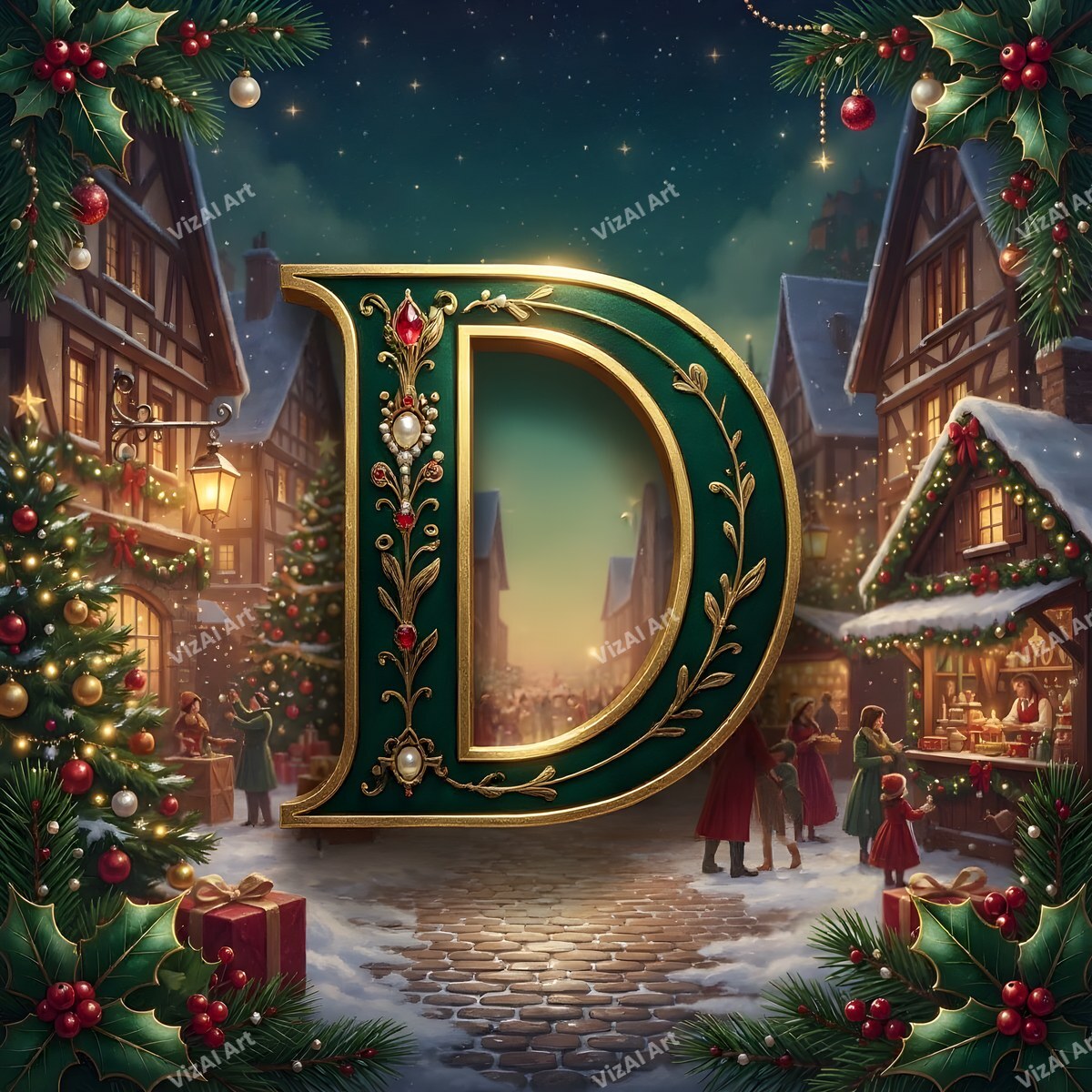 Christmas Village alphabet letter D