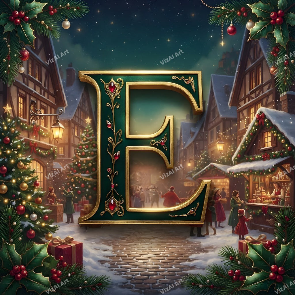 Christmas Village alphabet letter E
