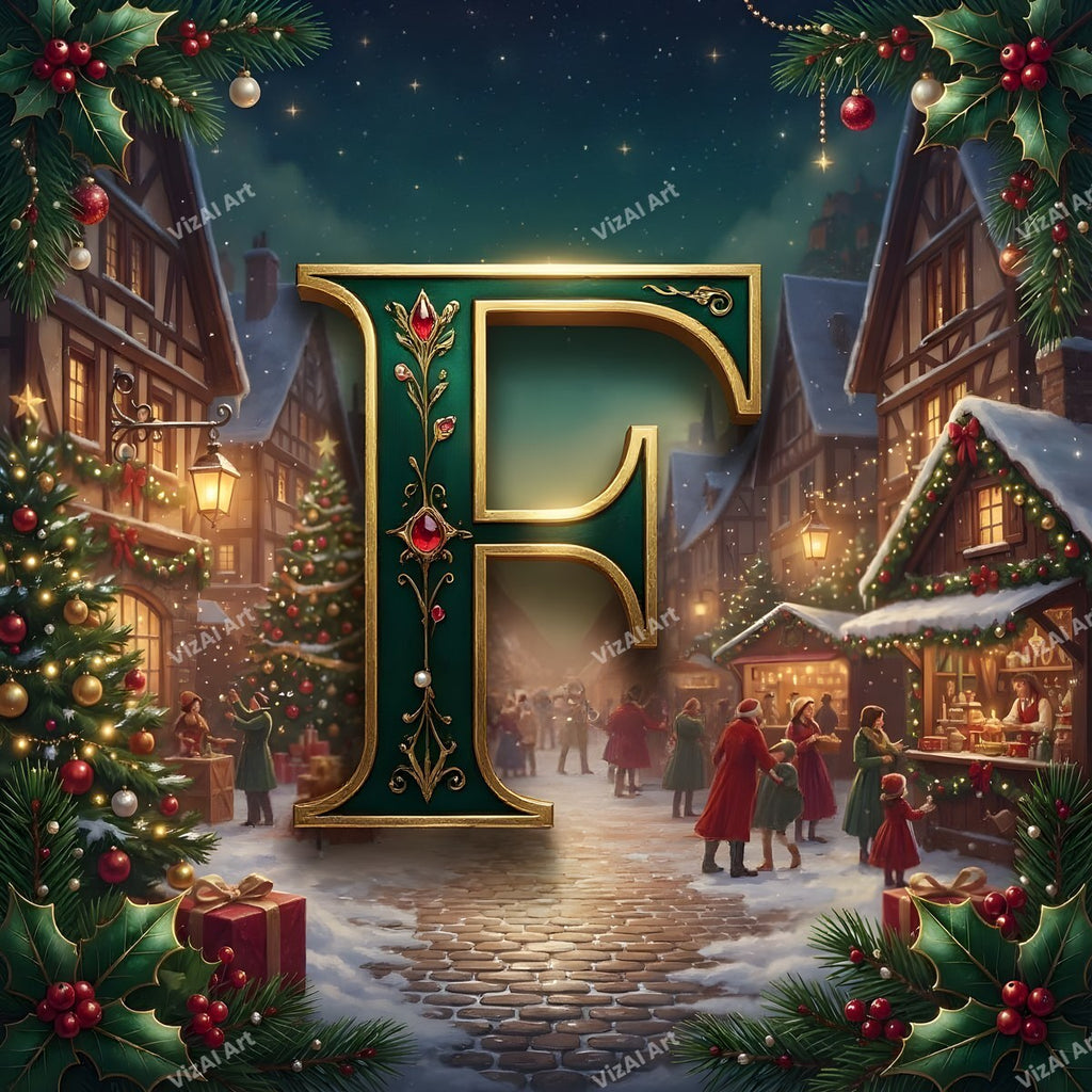 Christmas Village alphabet letter F