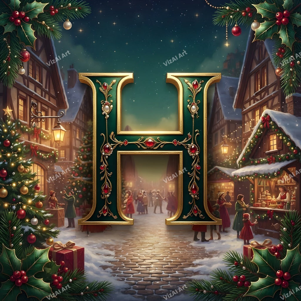 Christmas Village alphabet letter H