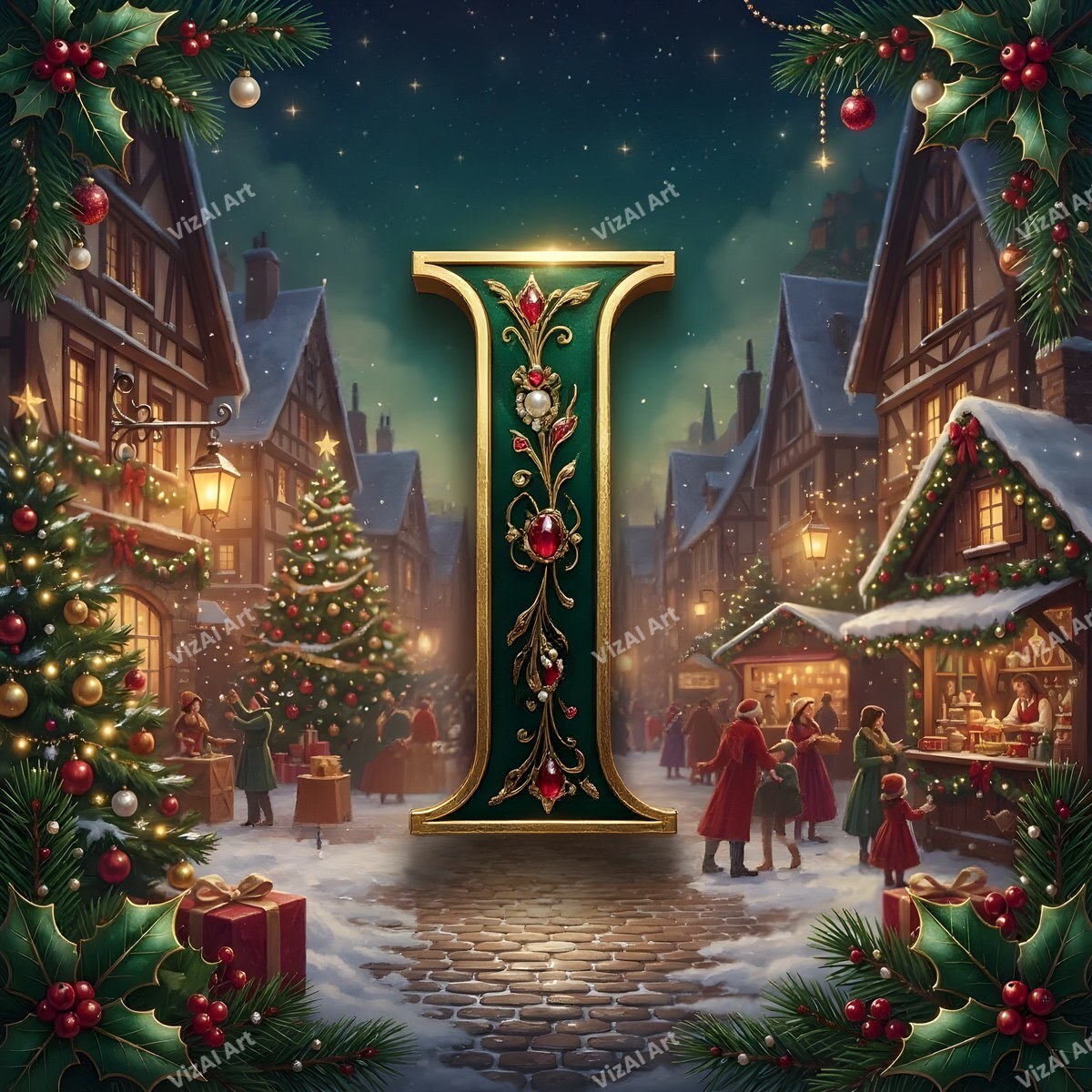 Christmas Village alphabet letter I
