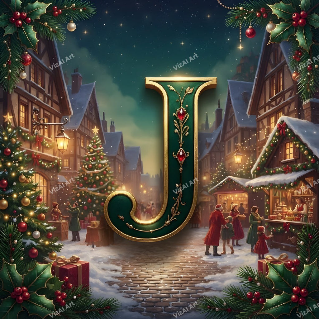Christmas Village alphabet letter J