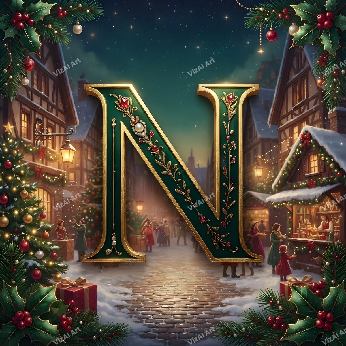 Christmas Village alphabet letter N