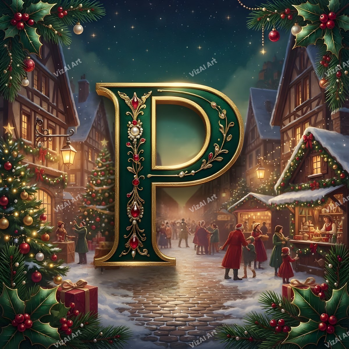 Christmas Village alphabet letter P
