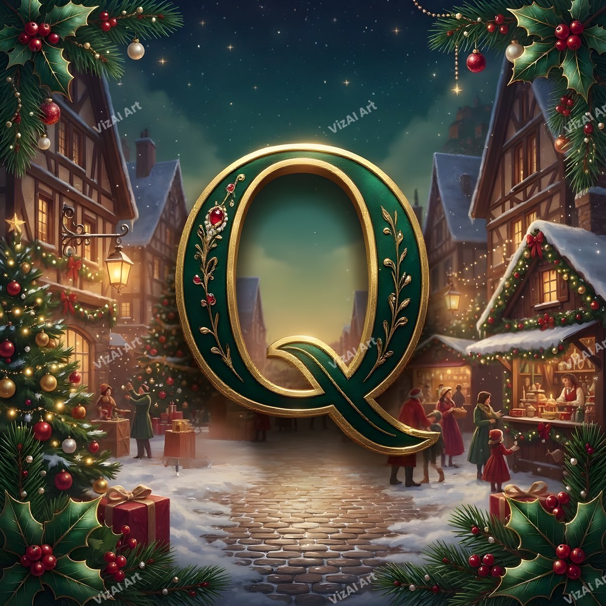 Christmas Village alphabet letter Q
