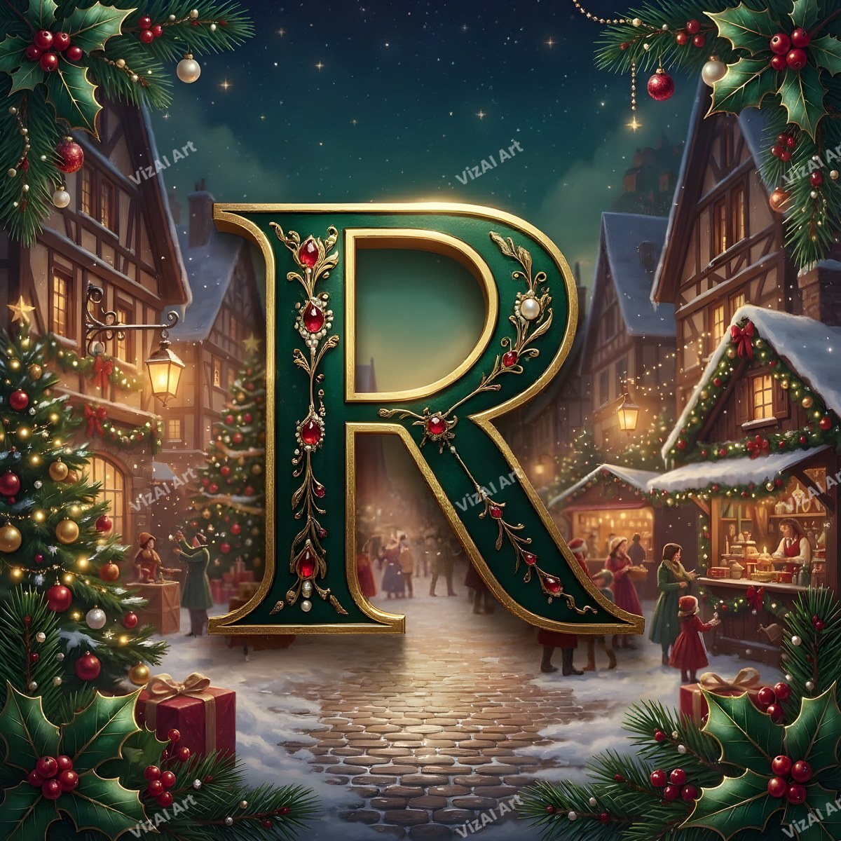 Christmas Village alphabet letter R