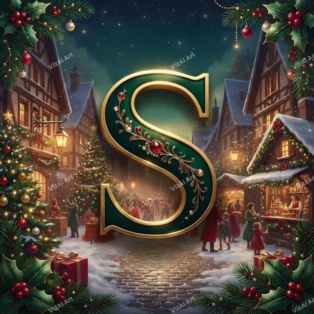 Christmas Village alphabet letter S