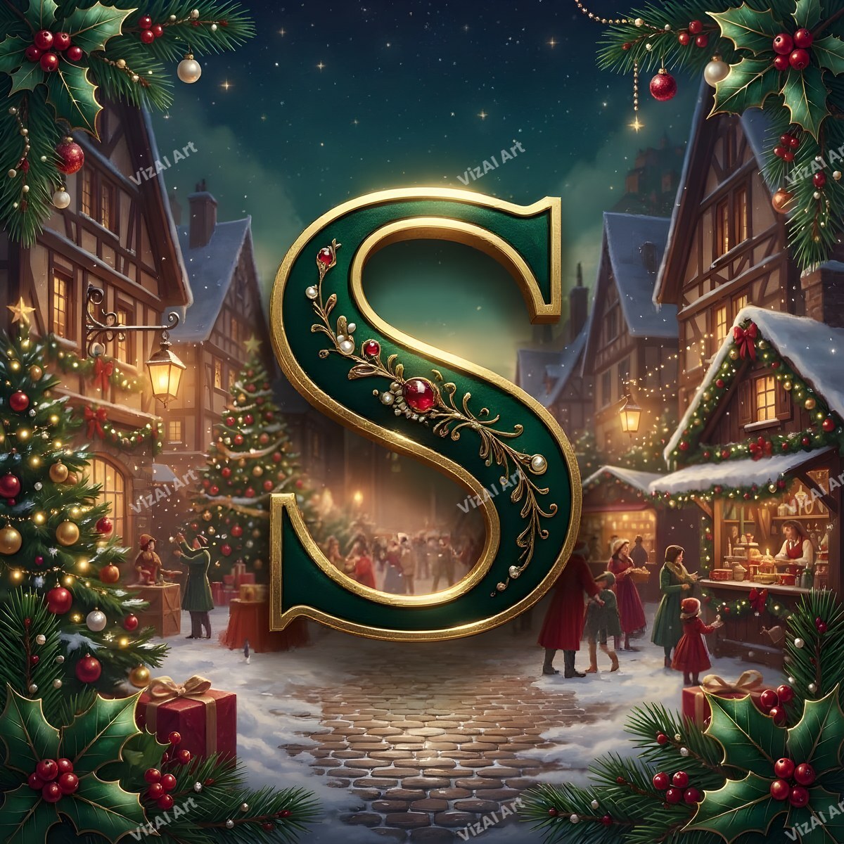 Christmas Village alphabet letter S