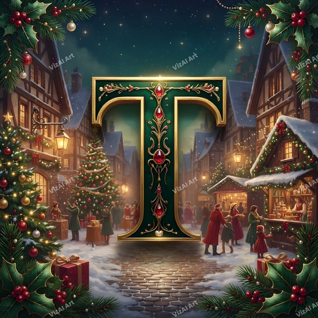 Christmas Village alphabet letter T