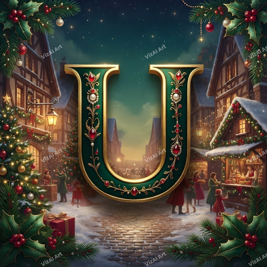 Christmas Village alphabet letter U
