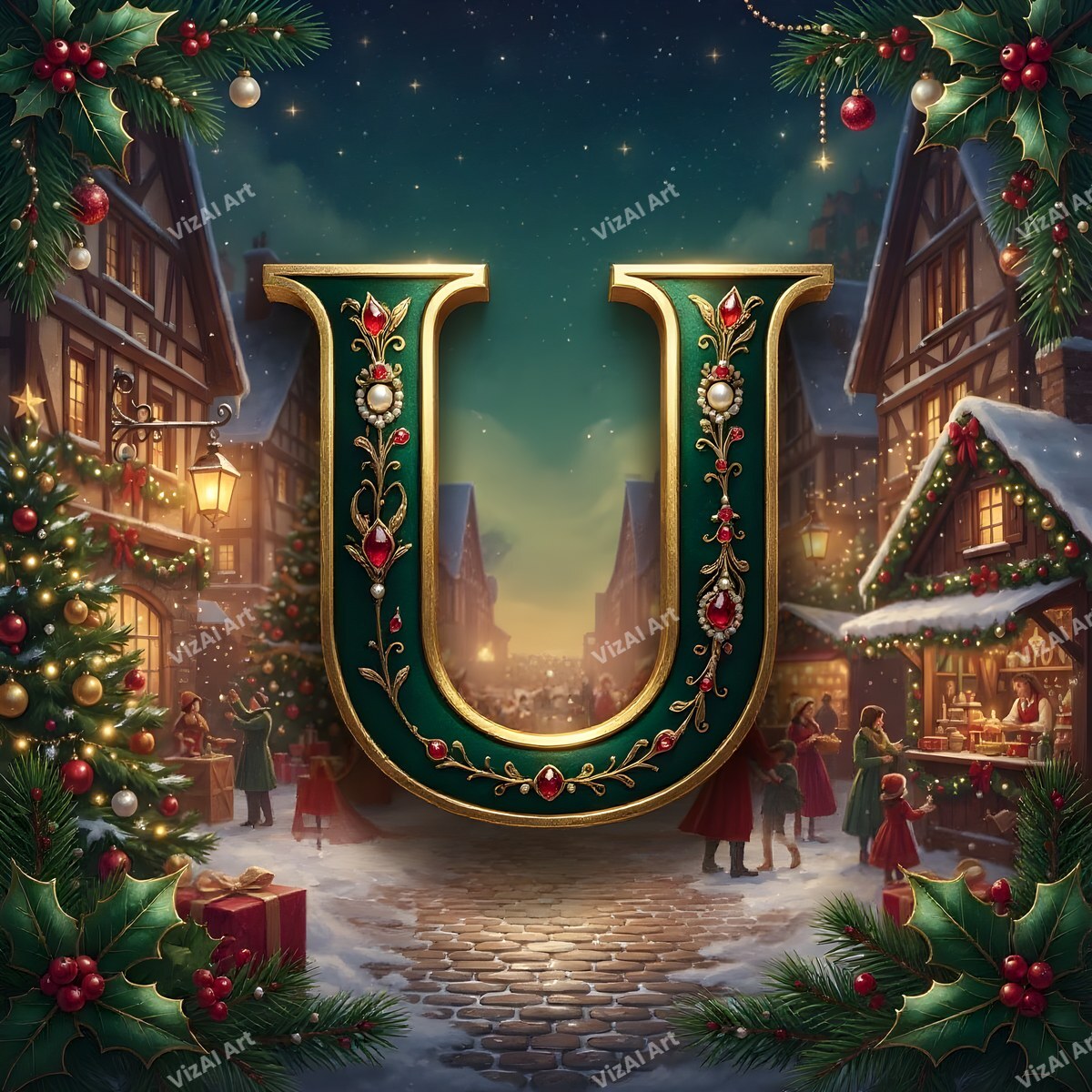 Christmas Village alphabet letter U