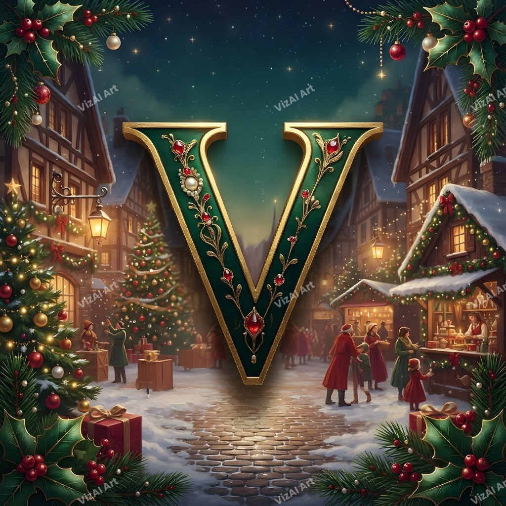Christmas Village alphabet letter V