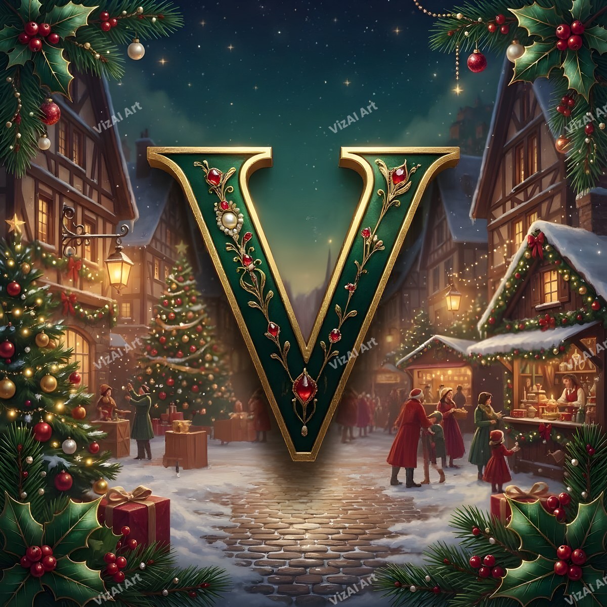 Christmas Village alphabet letter V