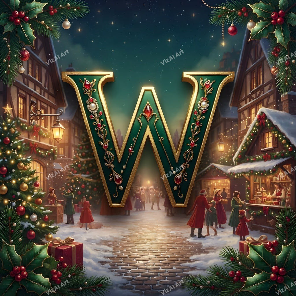 Christmas Village alphabet letter W