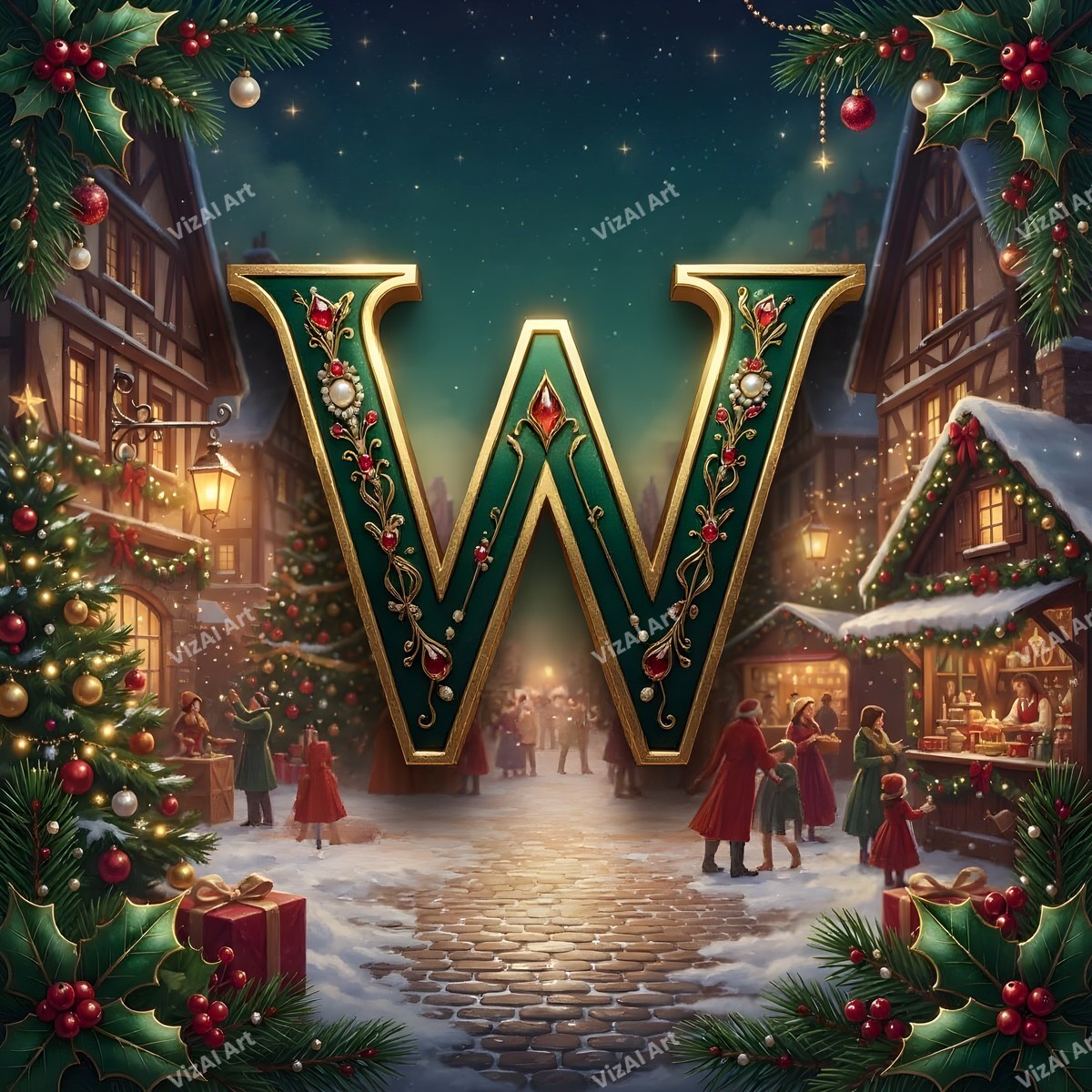 Christmas Village alphabet letter W