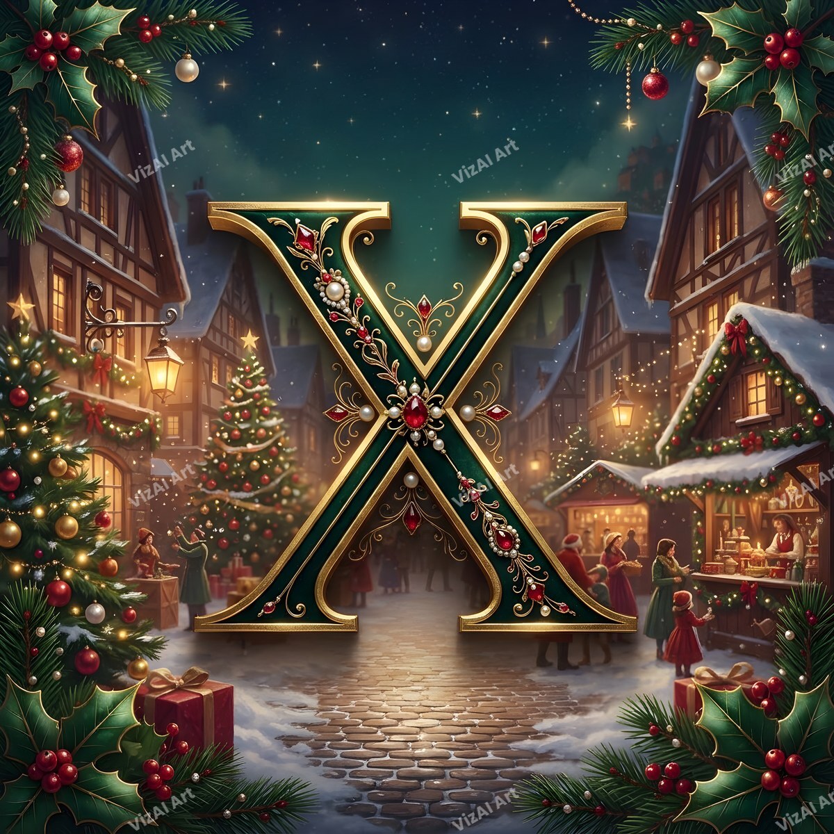 Christmas Village alphabet letter X