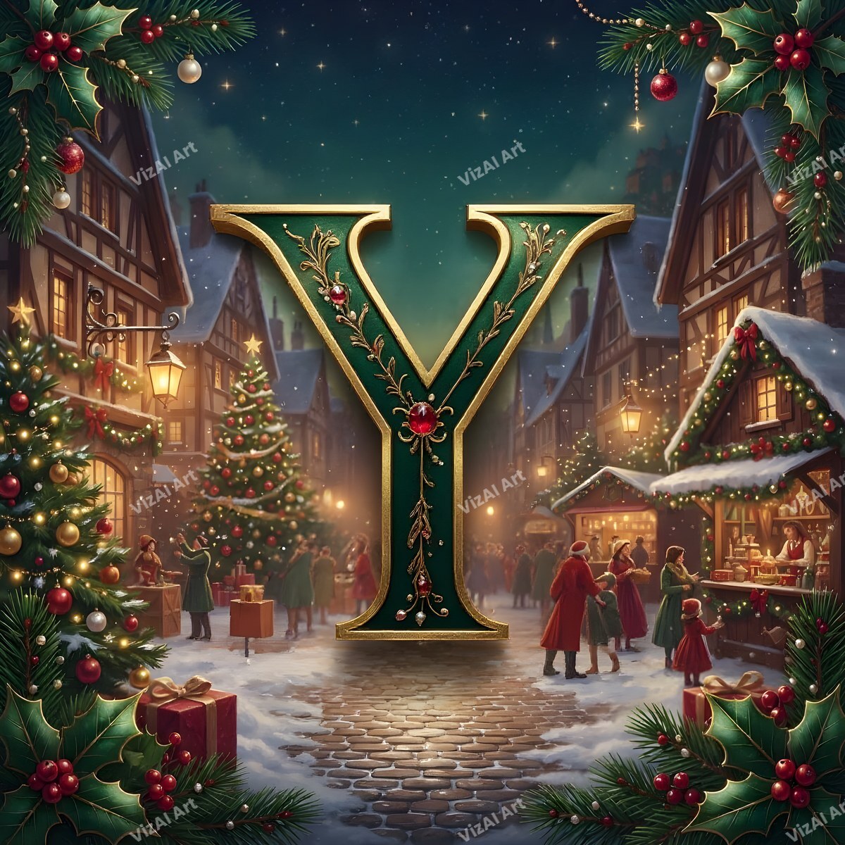 Christmas Village alphabet letter Y