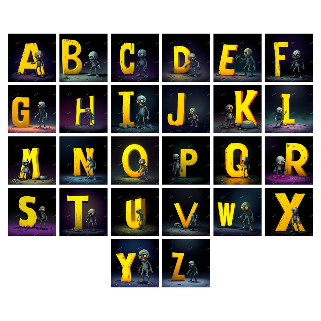 Zombie Alphabet — choose your individual printable letter A to Z