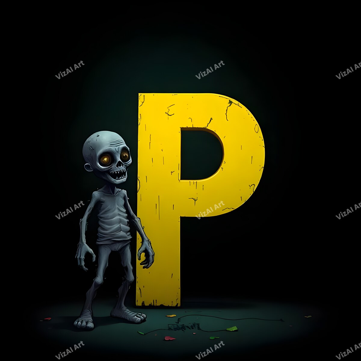 Zombie alphabet letter P