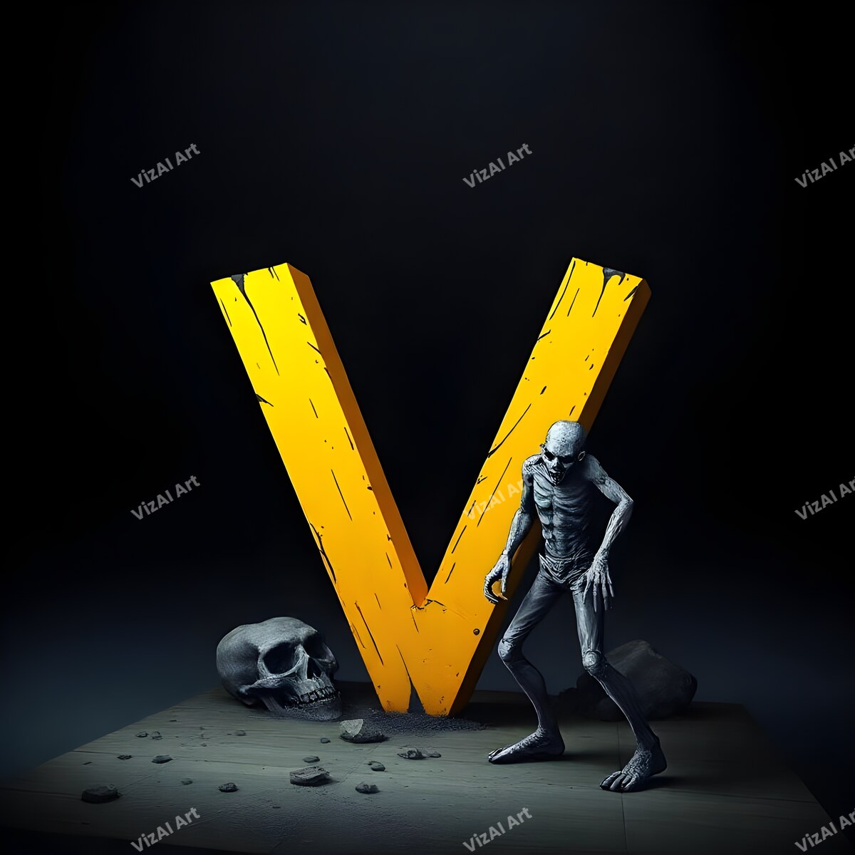 Zombie alphabet letter V