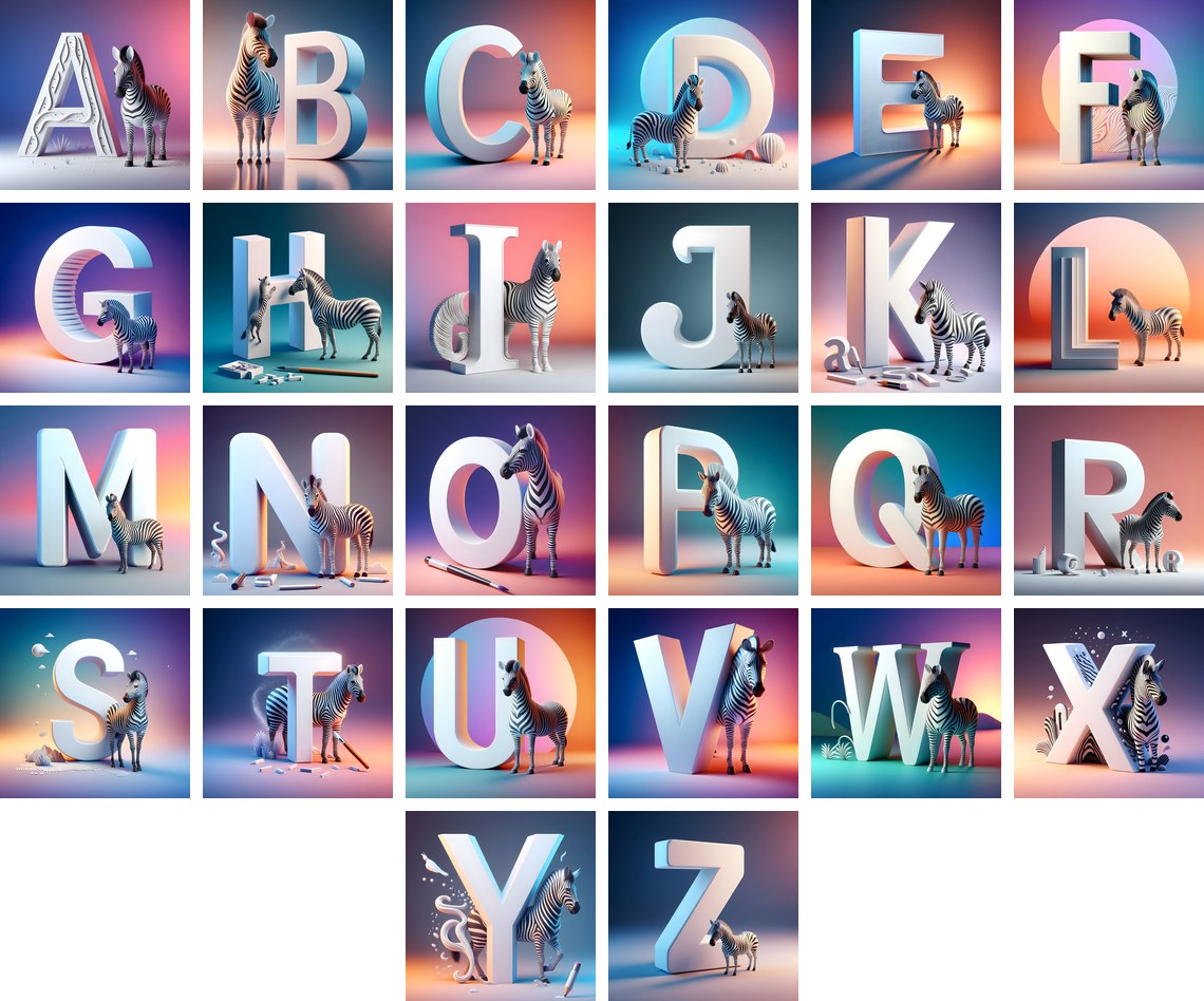 Zebra Alphabet — choose your individual printable letter A to Z